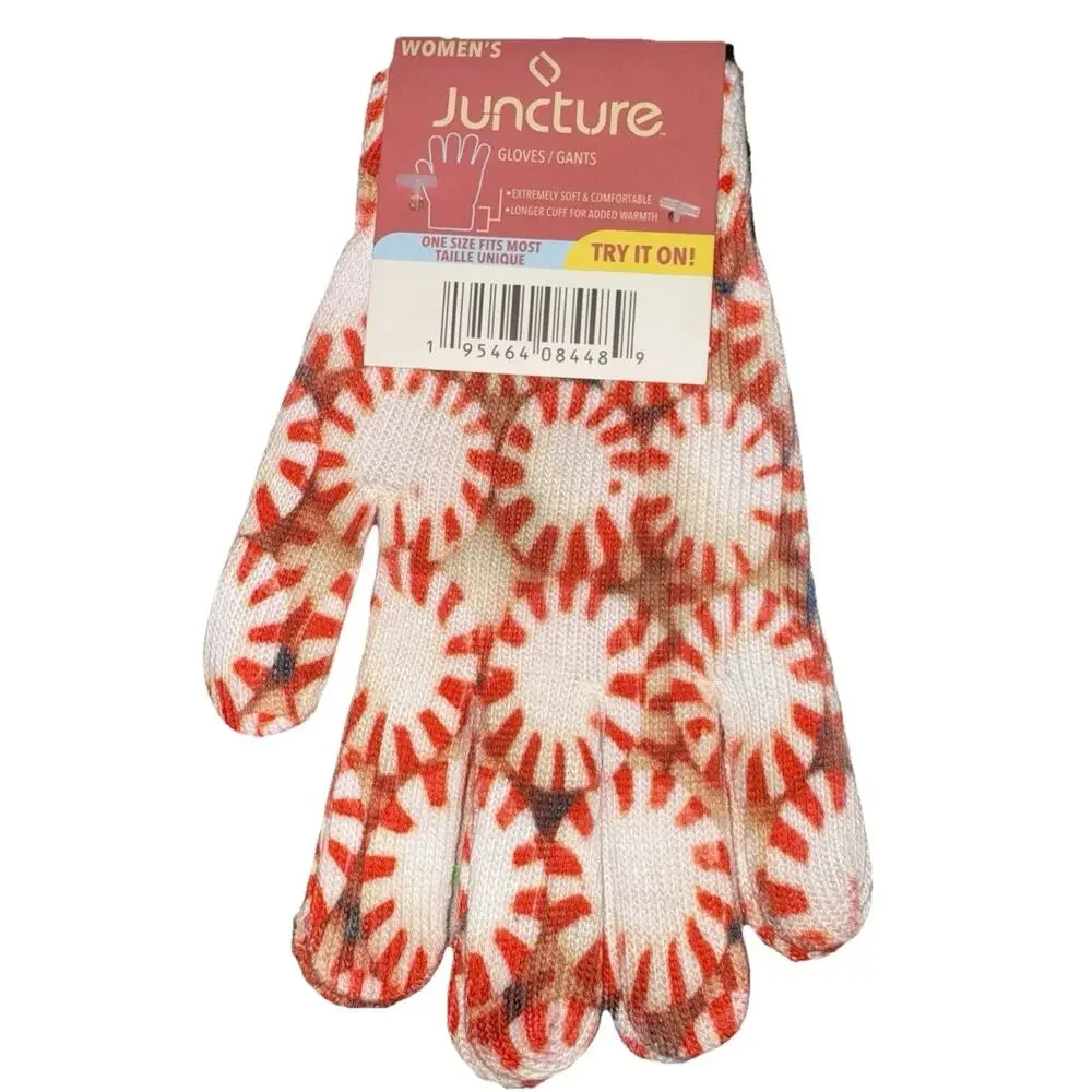 NWT Juncture Knit Peppermint Candy Gloves Christmas Red White Winter One Size